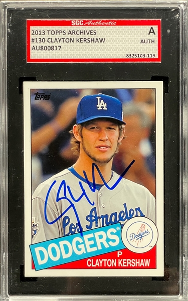 2013 Topps Archives #130 Clayton Kershaw Signed Card - Encapsulated SGC Authentic