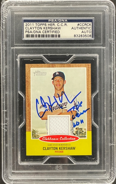 2011 Topps Heritage #CCRCK Clayton Kershaw Signed Jersey Card - Encapsulated PSA/DNA