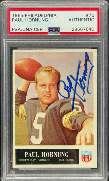 1965 Topps Football #76 Paul Hornung Signed Card - Encapsulated PSA/DNA