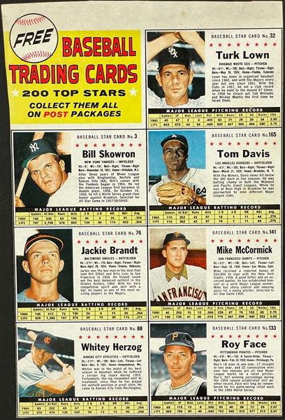1961 Post Cereal Baseball 7-Card Complete Panel Incl. Bill Skowron