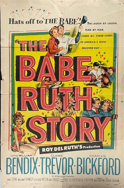 1948 <em>The Babe Ruth Story</em> One Sheet Movie Poster and Two Lobby Cards