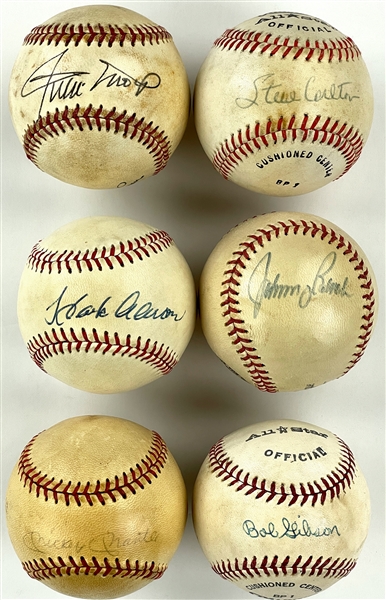 Hall of Famer Single Signed Baseball Collection of Six Incl. Mickey Mantle, Hank Aaron and Willie Mays
