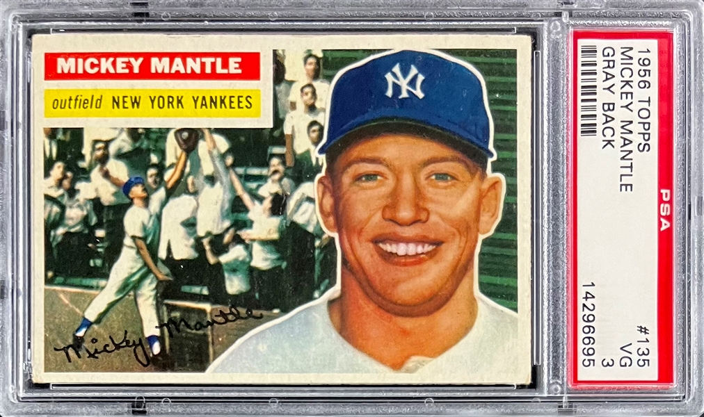 1956 Topps #135 Mickey Mantle Gray Back - PSA VG 3