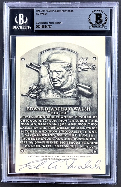 Ed Walsh Signed Black and White Hall of Fame Plaque  (Encapsulated Beckett Authentic)