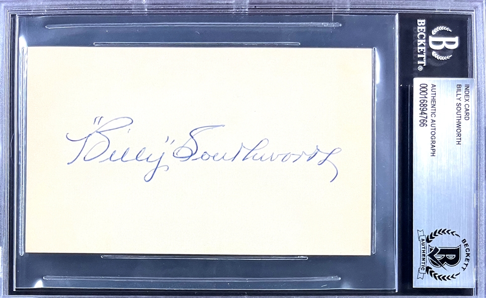 Billy Southworth Signed Index Card  (Encapsulated Beckett Authentic)