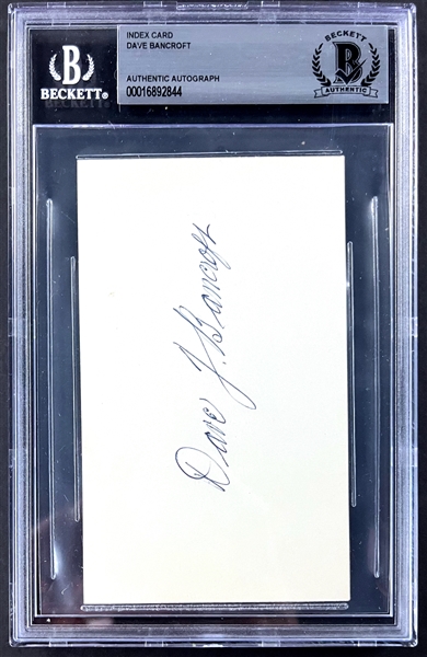 Dave Bancroft Signed Index Card  (Encapsulated Beckett Authentic)