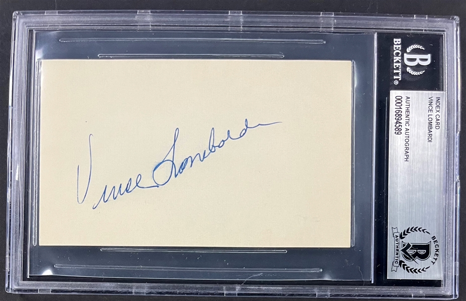 Vince Lombardi Signed Index Card  (Encapsulated Beckett Authentic)