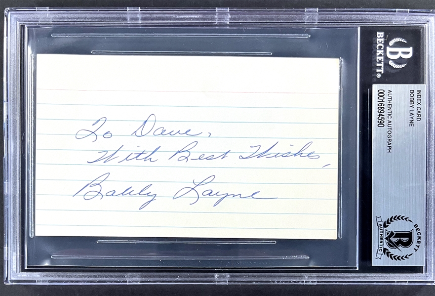 Bobby Layne Signed Index Card  (Encapsulated Beckett Authentic)