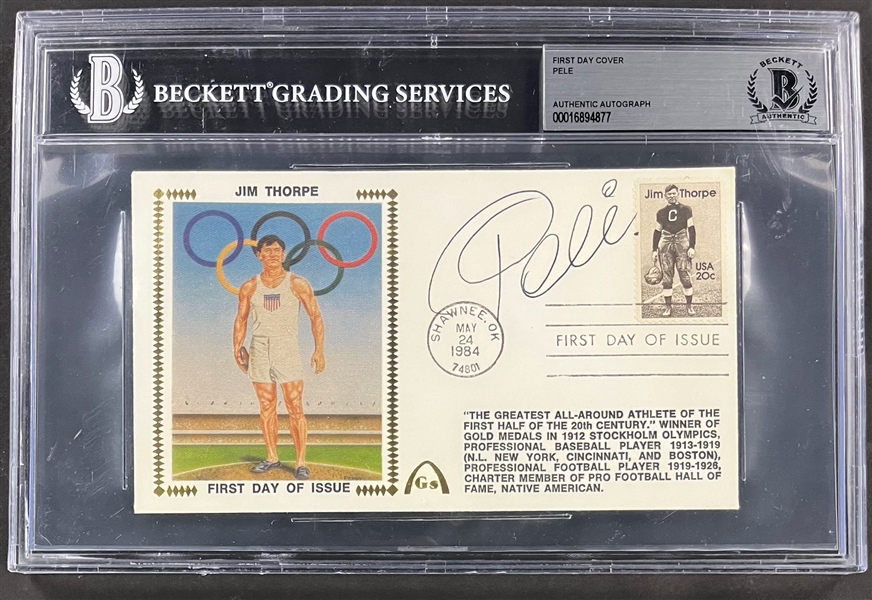 Pele Signed First Day Cover (Encapsulated Beckett Authentic)