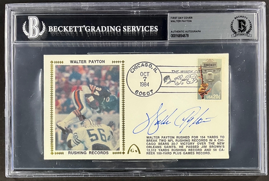 Walter Payton Signed First Day Cover (Encapsulated Beckett Authentic)