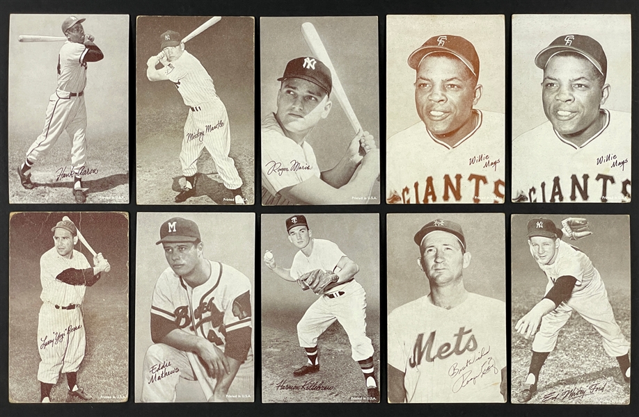 1962 "Stat Back" Exhibit Card Collection of 10 Incl. Mickey Mantle, Hank Aaron and Willie Mays