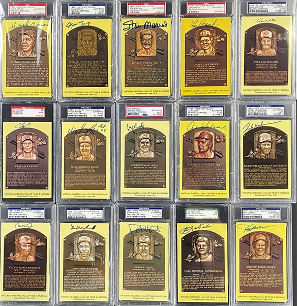 3000 Hit Club Signed Yellow Hall of Fame Plaque Collection (15)  (PSA/DNA and SGC Encapsulated)