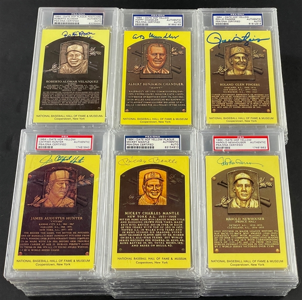 PSA/DNA Encapsulated Signed Yellow Hall of Fame Plaque Collection (114) Incl. Mickey Mantle and Others