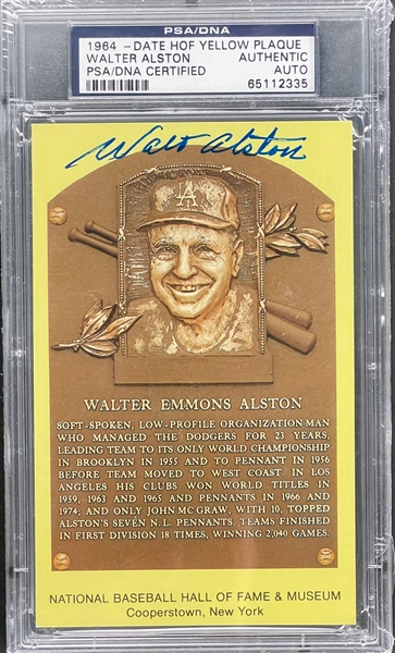 Walt Alston Signed Yellow Hall of Fame Plaque Encapsulated PSA/DNA
