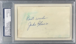 Jackie Robinson Signed Index Card with Yellow Hall of Fame Plaque Encapsulated PSA/DNA
