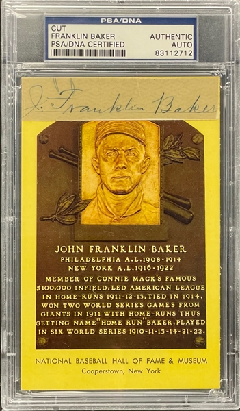 Home Run Baker Cut Signature on Yellow Hall of Fame Plaque Encapsulated PSA/DNA