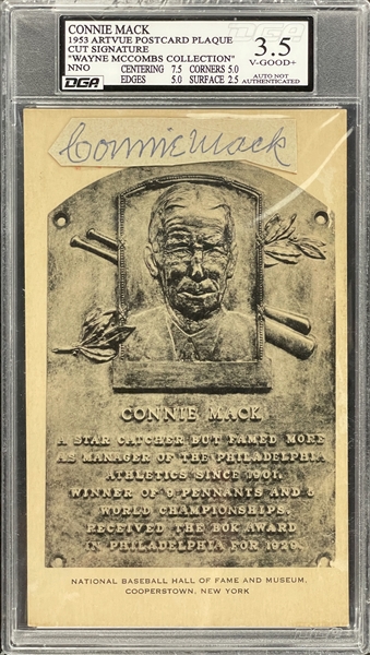 Connie Mack Cut Signature on Black and White Hall of Fame Plaque Encapsulated Beckett Authentic