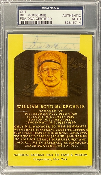 Bill McKechnie Cut Signature on Yellow Hall of Fame Plaque Encapsulated PSA/DNA