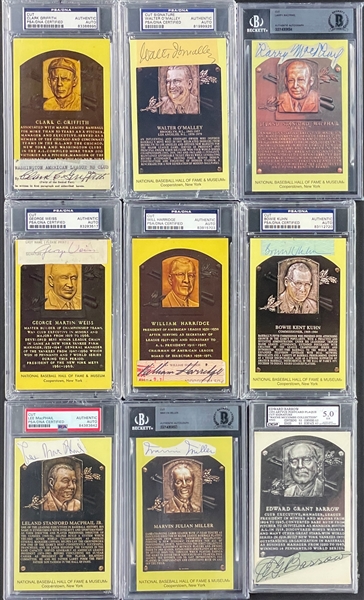 Baseball Executives Cut Signatures on Yellow Hall of Fame Plaques (10) Encapsulated PSA/DNA
