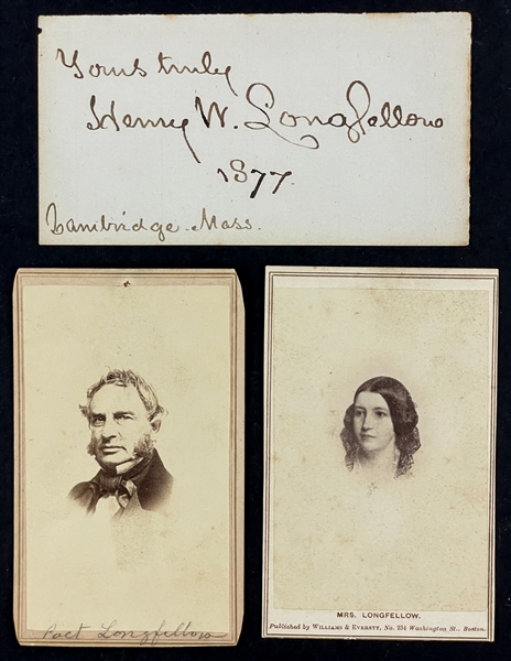 Henry Wadsworth Longfellow Cut Signature and CDVs of Longfellow and His Wife (JSA)