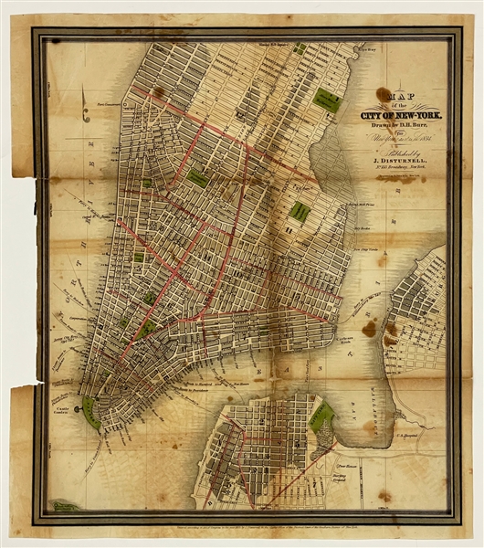 1834 Pocket Map of the City of New York by D. H. Burr