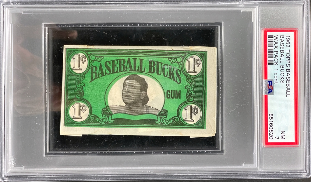 1962 Topps Baseball Bucks Unopened 1-Cent Wax Pack - PSA NM 7