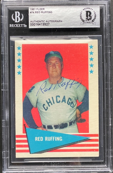 1961 Fleer #74 Red Ruffing Signed Card (Beckett Encapsulated)