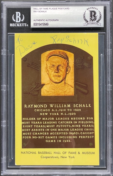 Ray Schalk Signed Yellow Hall of Fame Plaque (Beckett Encapsulated)