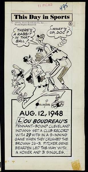 1948 Lou Boudreau “This Day In Sport” Original Artwork by Len Hollreiser