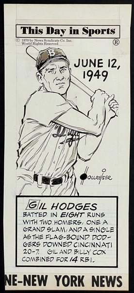 1949 Gil Hodges “This Day In Sport” Original Artwork by Len Hollreiser