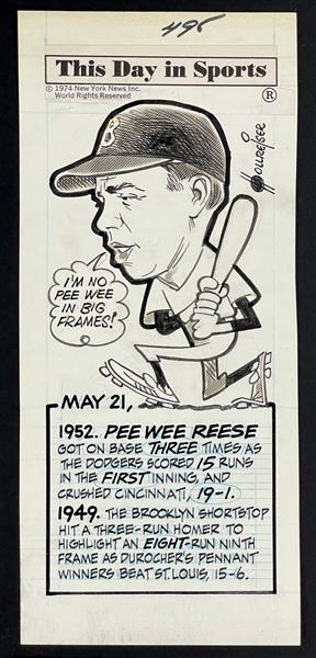 1952 & 1949 Pee Wee Reese “This Day In Sport” Original Artwork by Len Hollreiser