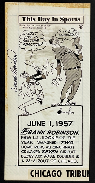 Frank Robinson Signed “This Day In Sport” Original Artwork by Len Hollreiser