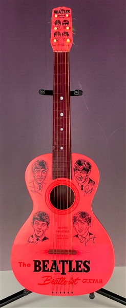 1964 "Mastro Industries" LARGE Red Beatles Guitar Featuring John Lennon, Paul McCartney, George Harrison and Ringo Starr 