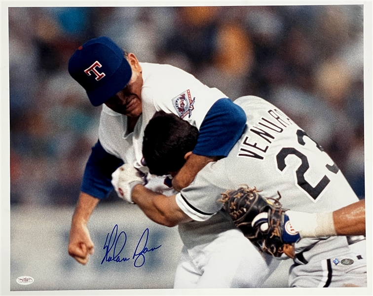 Nolan Ryan Signed 16x20 Photo - Beating the Crap Out of Robin Ventura (JSA)