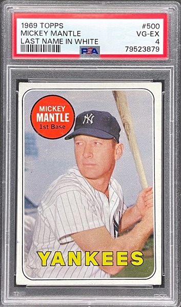 1969 Topps #500 Mickey Mantle Last Name in White - PSA VG-EX 4