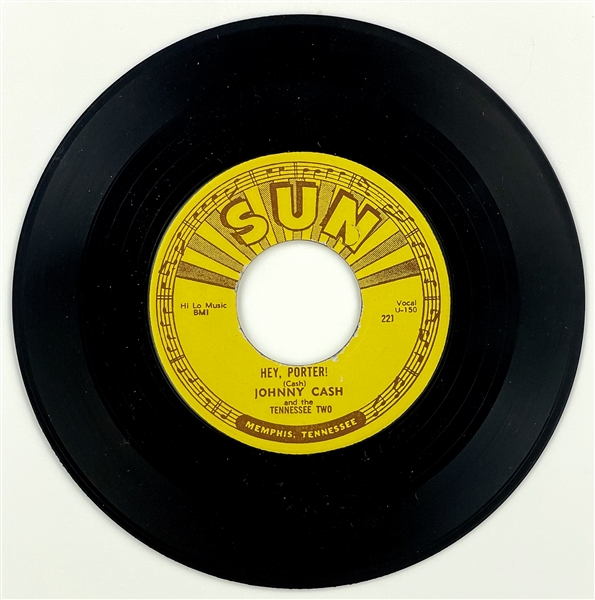 1955 Johnny Cash SUN 221 45 RPM Single "Hey Porter" - Near Mint - Marion Keisker (Sun Records) FILE COPY