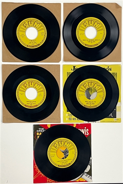 1950s and 1960s Jerry Lee Lewis SUN 45s and RARE EP (5 Different) MINT Marion Keisker (Sun Records) FILE COPIES