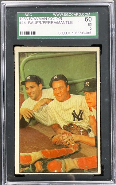 1953 Bowman Color #44 Bauer/Berra/Mantle - SGC EX 5