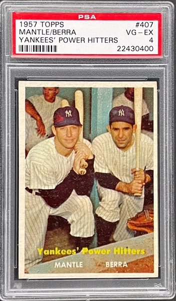 1957 Topps #407 Mickey Mantle/Yogi Berra Yankees Power Hitters - PSA VG-EX 4
