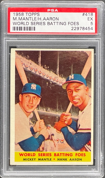 1958 Topps #418 M. Mantle/H. Aaron WS Batting Foes - PSA EX 5