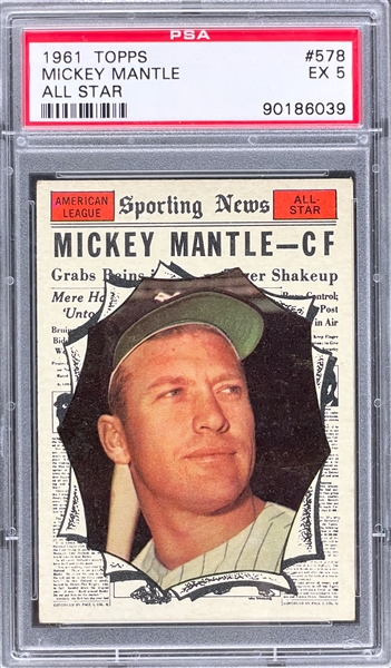 1961 Topps #578 Mickey Mantle All Star - PSA EX 5