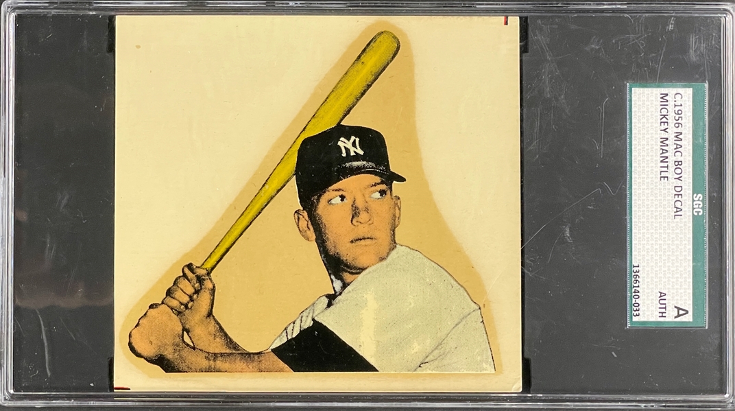 1956-57 Mac Boy Bat Rack Decal - Mickey Mantle - SGC Authentic