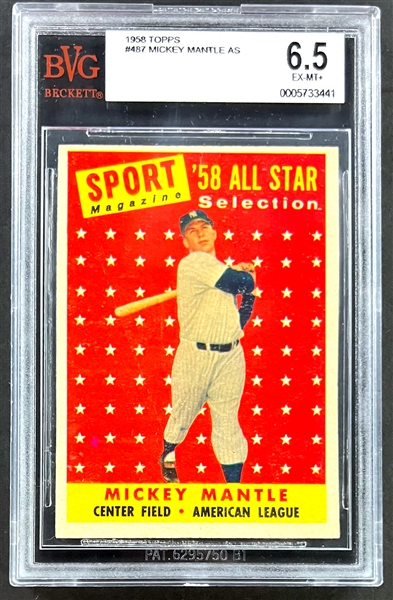 1958 Topps #487 Mickey Mantle All Star - BVG EX-MT+ 6.5