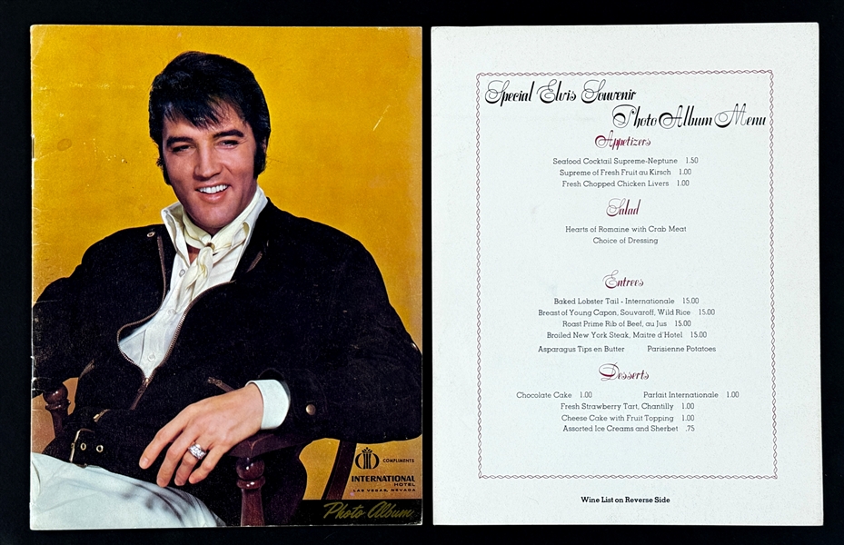 January 1970 OPENING NIGHT Menu Package from Elvis Presley’s Second Season in Las Vegas, Including Rare Menu Insert with Photo Album