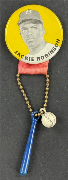 1950s Brooklyn Dodgers Stadium Pin – Jackie Robinson – with Ribbon/Bat and Ball Charms