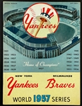 1957 World Series Program from Yankee Stadium - New York Yankees vs. Milwaukee Braves - Scored for Game 7 Braves Win!