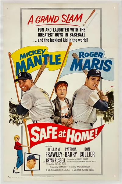 HIGH GRADE 1962 <em>Safe at Home</em> One Sheet Movie Poster - Mickey Mantle and Roger Maris