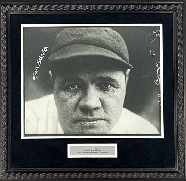 Babe Ruth Charles Conlon "The Eyes of Babe Ruth" Photograph Display Signed by Ruths Granddaughter Linda Ruth