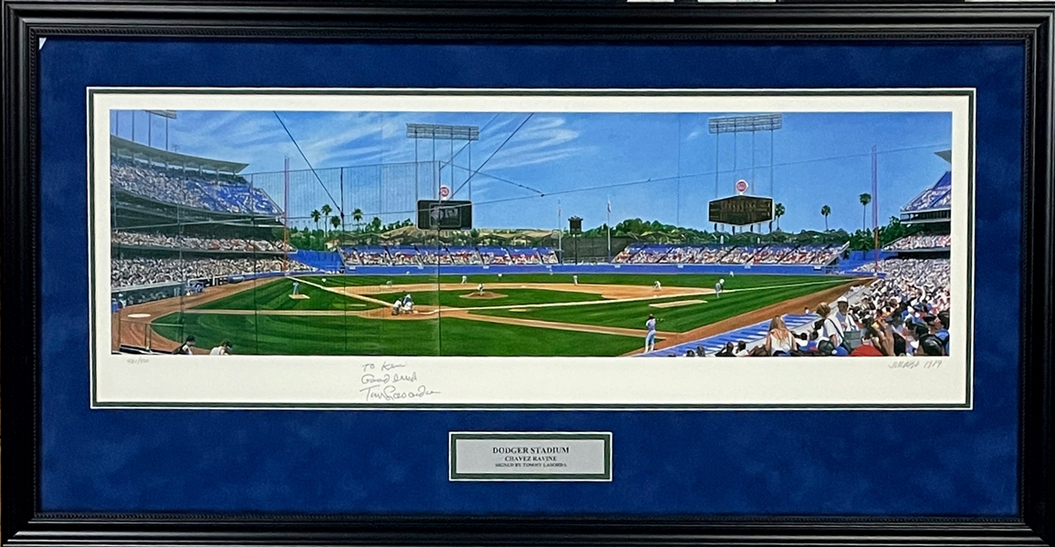 1989 Tommy Lasorda Signed Dodger Stadium Panoramic Limited Edition Lithograph (461/500) - Also Signed by Artist Andy Jurinko (Beckett)