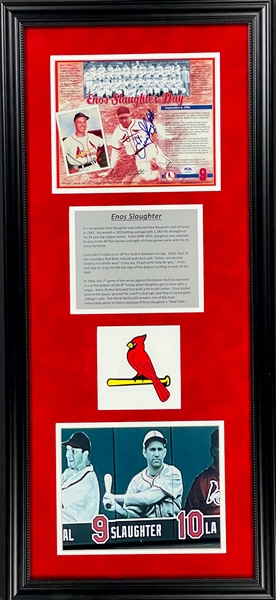 Enos Slaughter Signed 8x10 in Large Framed Display (PSA/DNA)